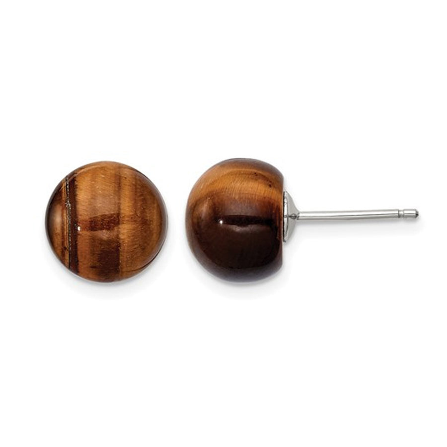 Tiger Eye Button Earrings in Sterling Silver Image 1