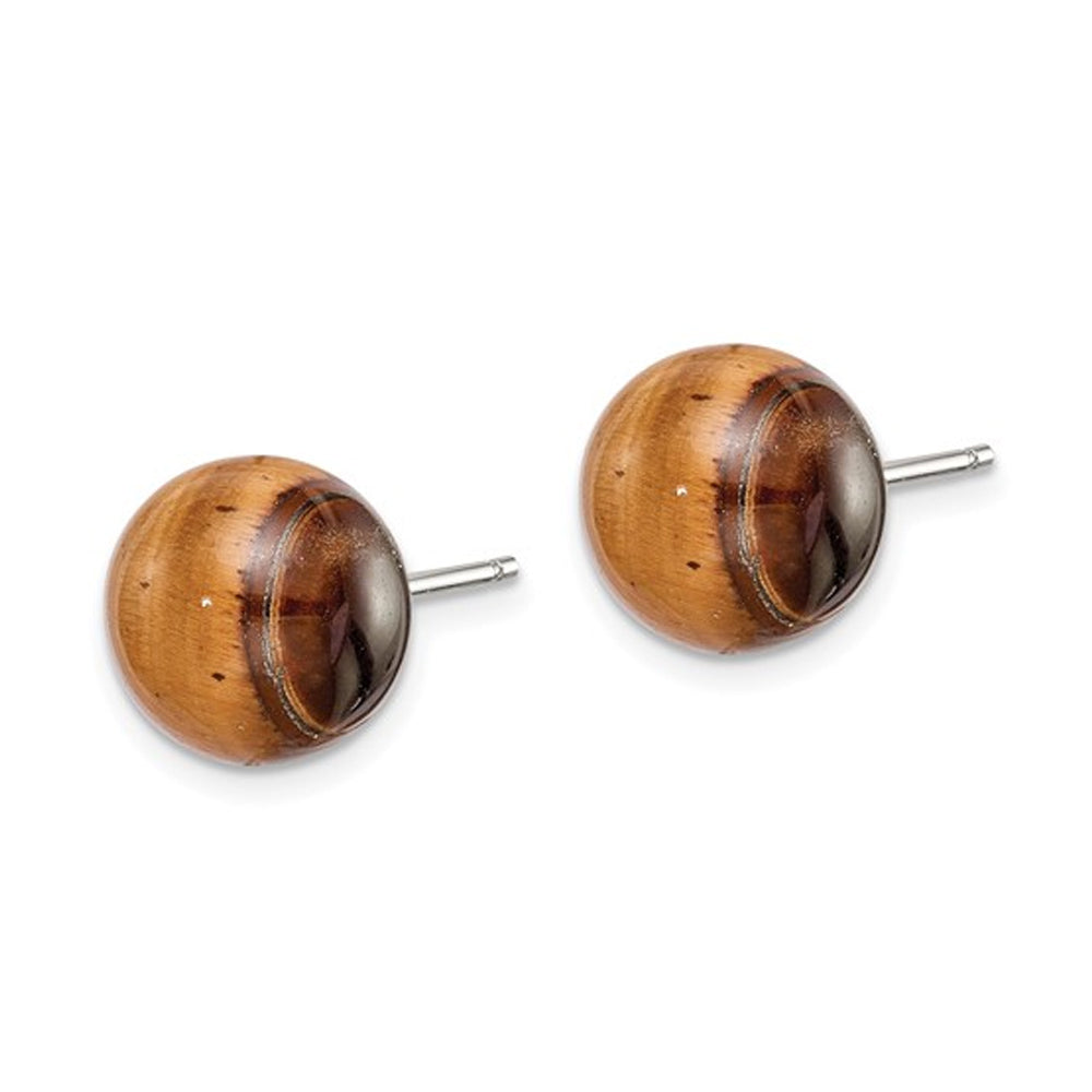 Tiger Eye Button Earrings in Sterling Silver Image 3