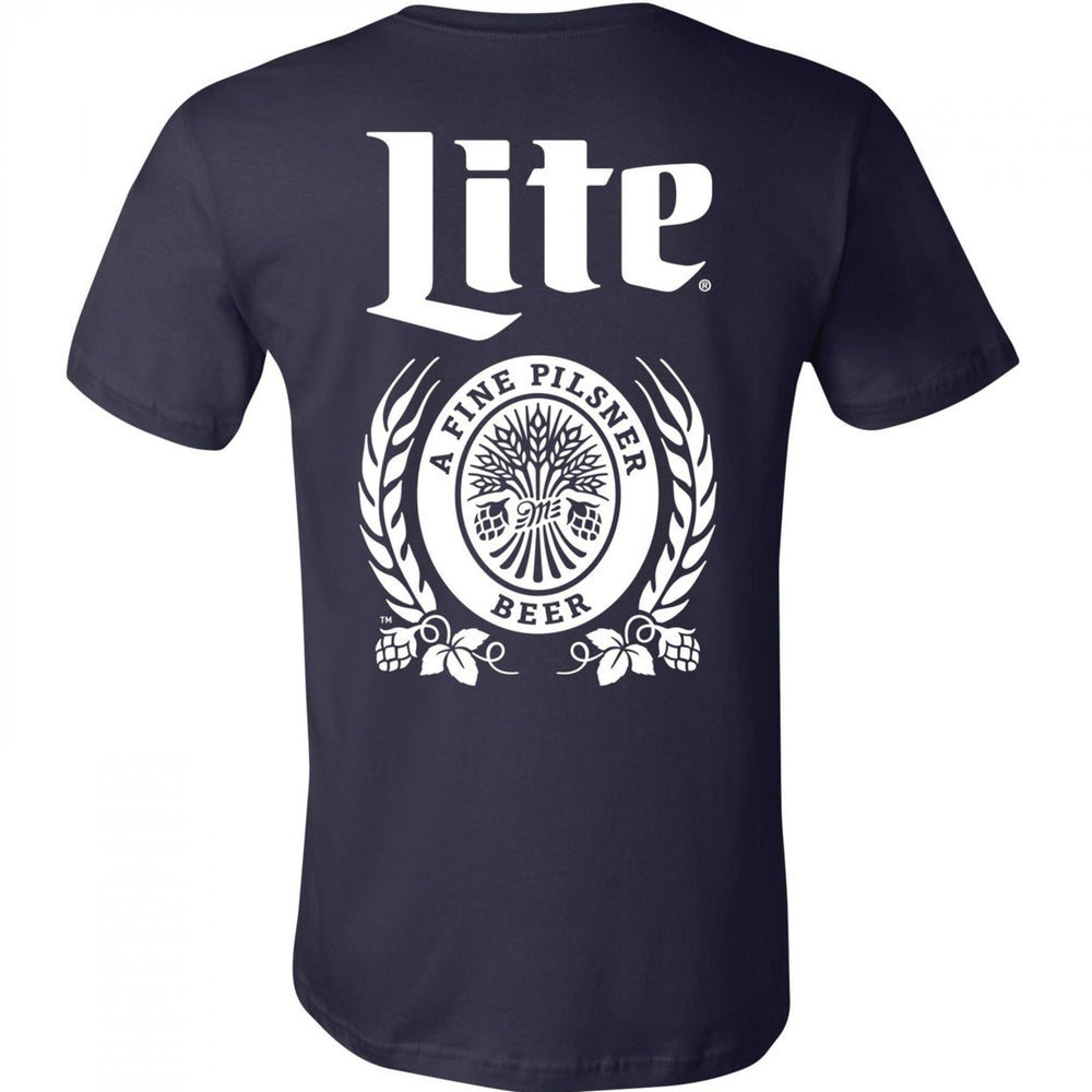 Miller Lite Beer Front and Back Navy and White Logo Print Pocket T-Shirt Image 2