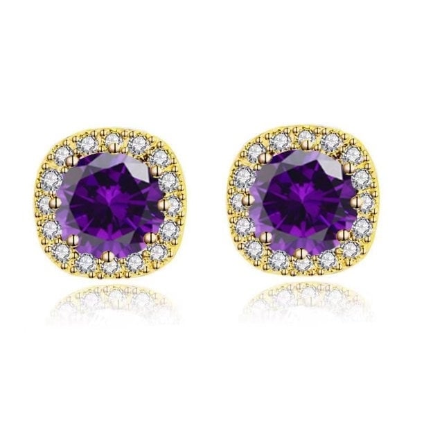 Paris Jewelry 14k Yellow Gold 1-2Ct Round Created Tanzanite CZ Halo Stud Earrings Plated Image 1