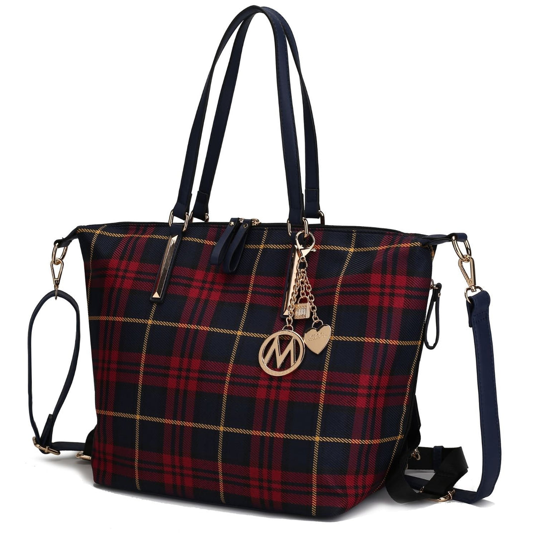 MKF Collection Layla Multi-Functional Shoulder Bag Women Tote Bag Plaid Convertible Backpack By Mia K Image 3