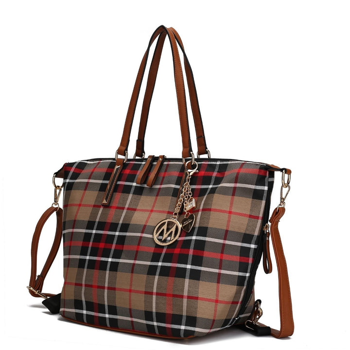 MKF Collection Layla Multi-Functional Shoulder Bag Women Tote Bag Plaid Convertible Backpack By Mia K Image 4