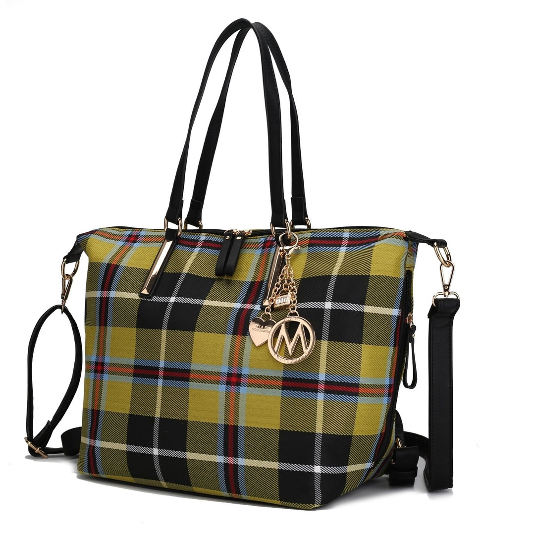 MKF Collection Layla Multi-Functional Shoulder Bag Women Tote Bag Plaid Convertible Backpack By Mia K Image 4