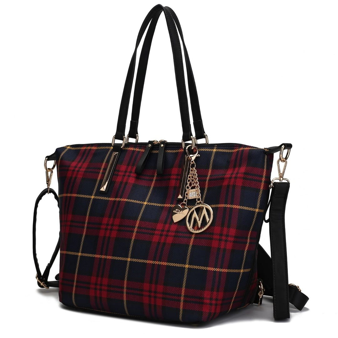 MKF Collection Layla Multi-Functional Shoulder Bag Women Tote Bag Plaid Convertible Backpack By Mia K Image 6