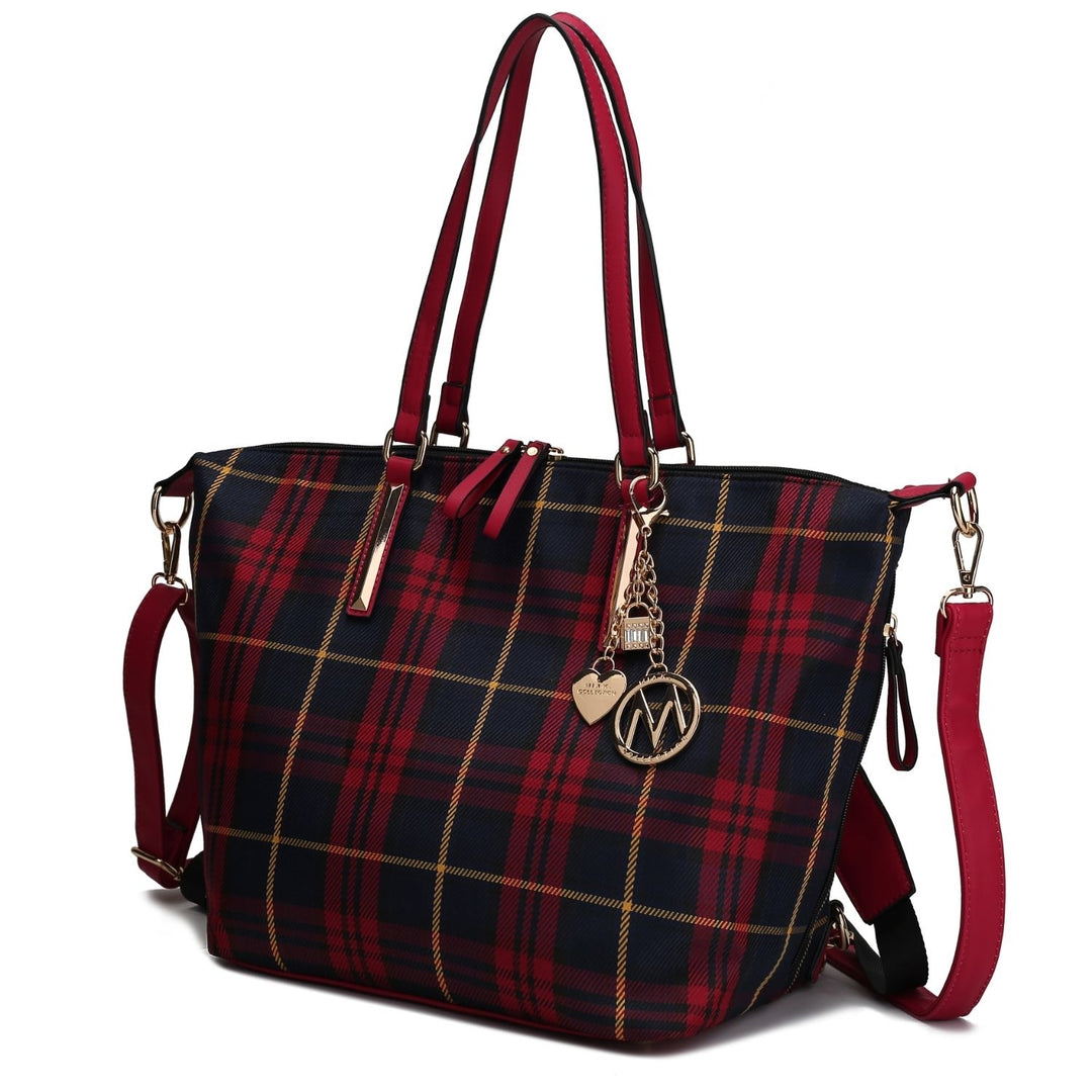 MKF Collection Layla Multi-Functional Shoulder Bag Women Tote Bag Plaid Convertible Backpack By Mia K Image 8