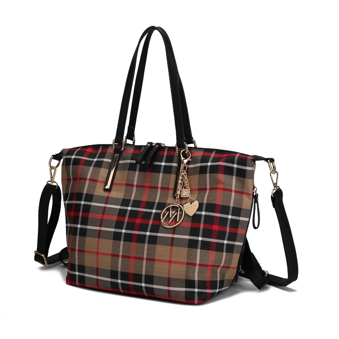 MKF Collection Layla Multi-Functional Shoulder Bag Women Tote Bag Plaid Convertible Backpack By Mia K Image 9