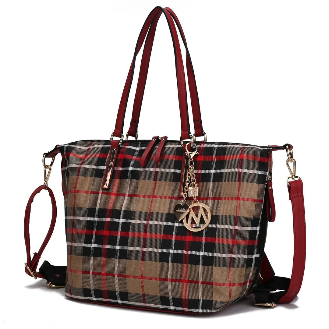 MKF Collection Layla Multi-Functional Shoulder Bag Women Tote Bag Plaid Convertible Backpack By Mia K Image 10