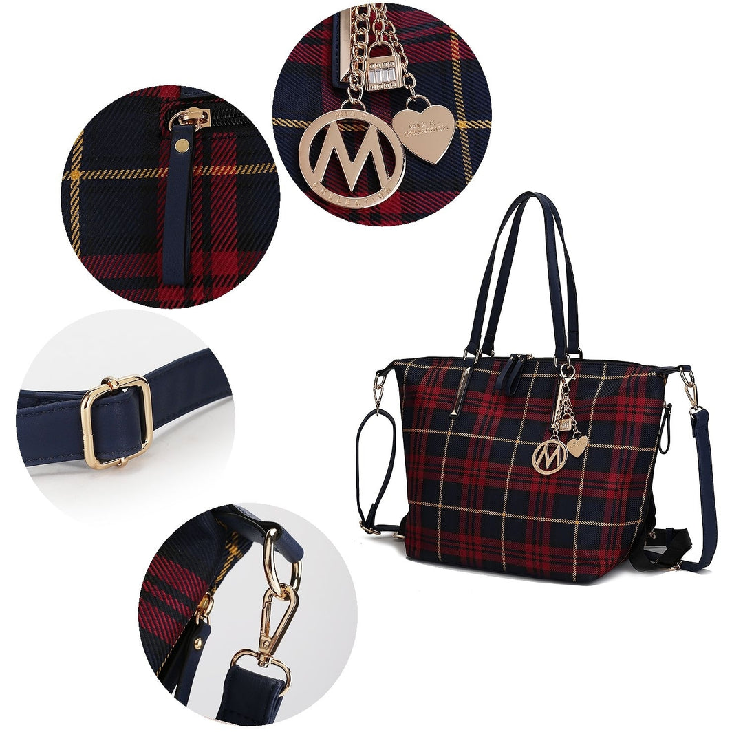 MKF Collection Layla Multi-Functional Shoulder Bag Women Tote Bag Plaid Convertible Backpack By Mia K Image 11