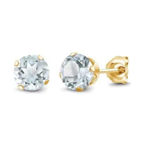 24k Gold Plated 2 Cttw Created Aquamarine CZ Round Stud Earrings Gift Boxed Image 1