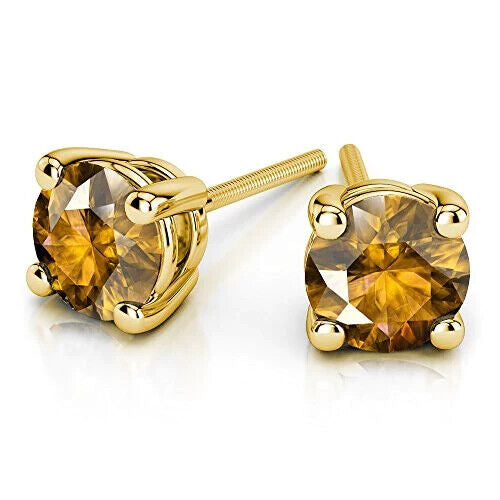 24k Yellow Gold Plated 2 Cttw Created Citrine CZ Round Stud Earrings Image 1
