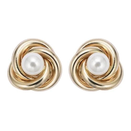 18K Yellow Gold Plated White Freshwater Pearl Round 1 CT Stud Earrings Image 1