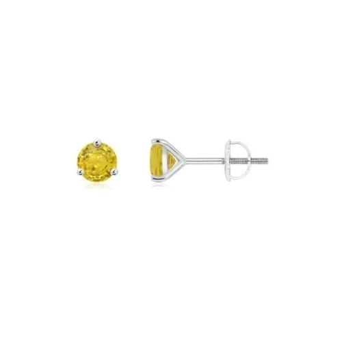 10k White Gold Plated 3 Carat Round Created Yellow Sapphire CZ Stud Earrings Image 1