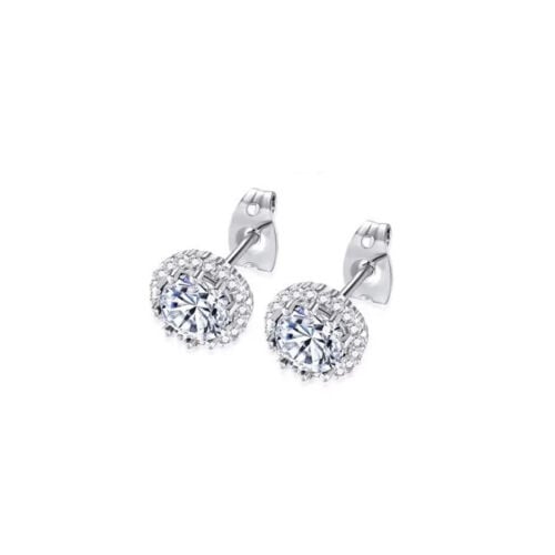 10k White Gold Plated 3 Ct Created Halo Round Created White Sapphire CZ Stud Earrings Image 1