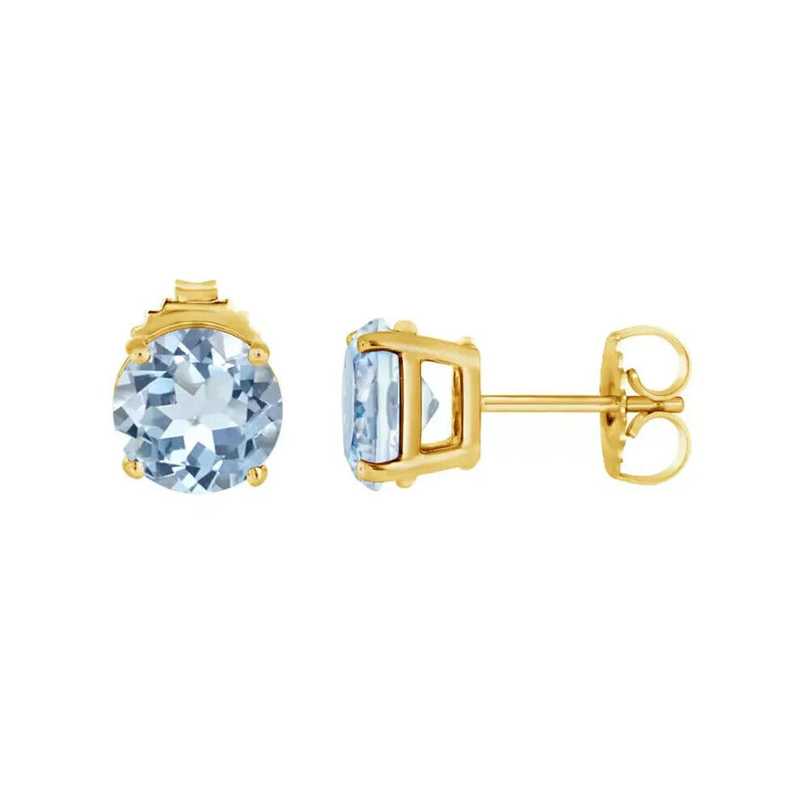 10k Yellow Gold Plated 1/2 Ct Round Created Aquamarine Sapphire CZ Stud Earrings Image 1