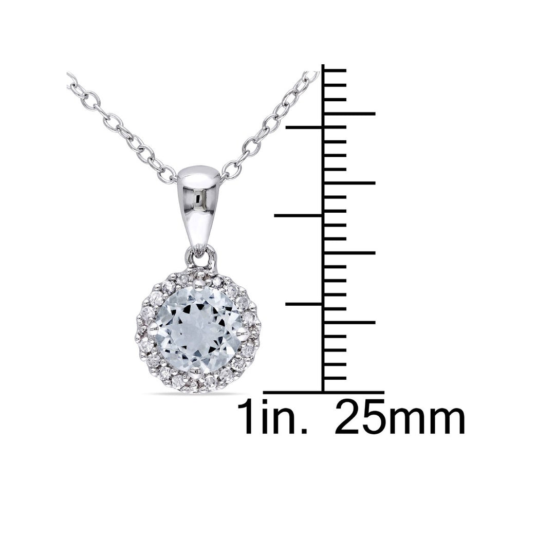 3/4 Carat (ctw) Aquamarine Halo Pendant Necklace in Sterling Silver with Chain Image 2