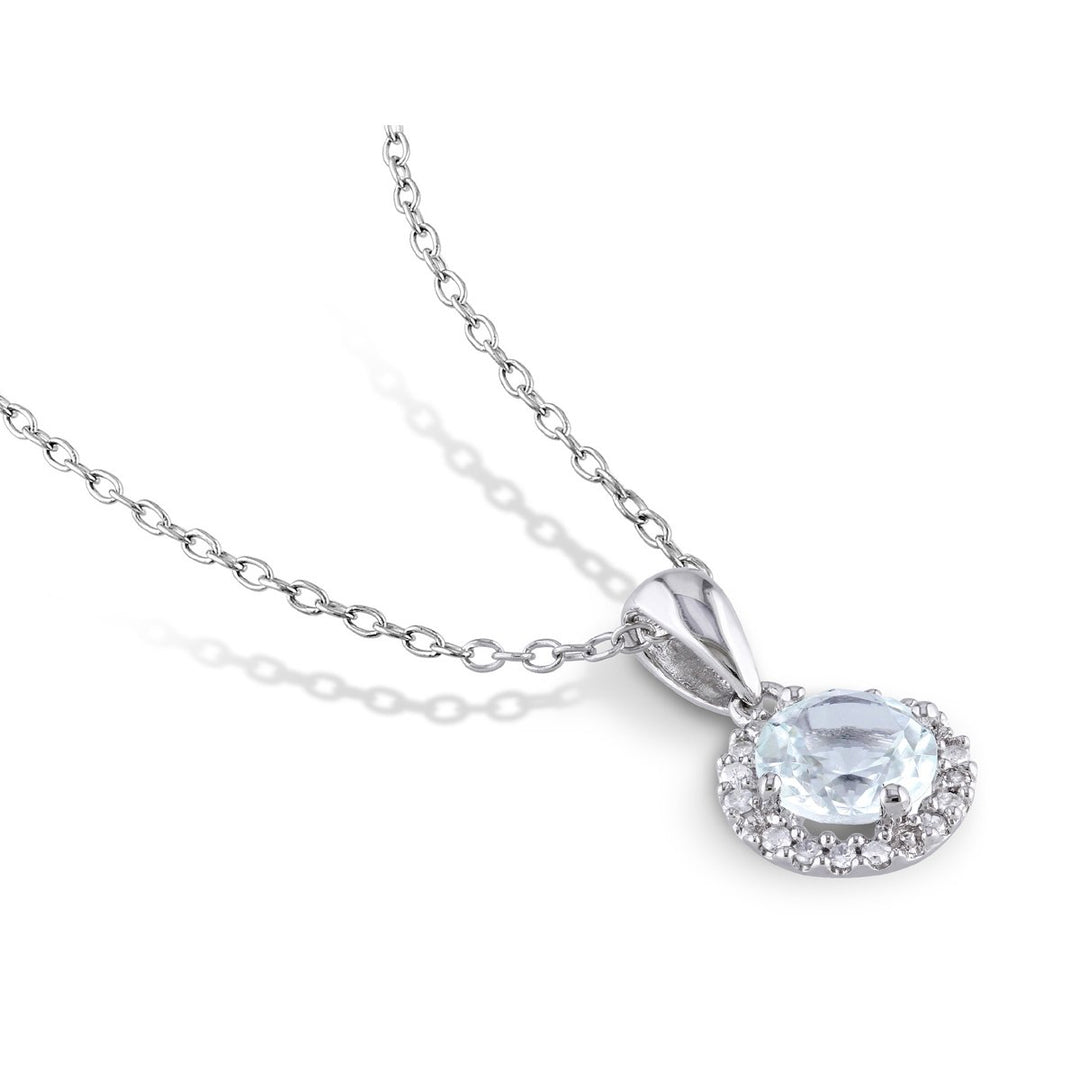 3/4 Carat (ctw) Aquamarine Halo Pendant Necklace in Sterling Silver with Chain Image 3