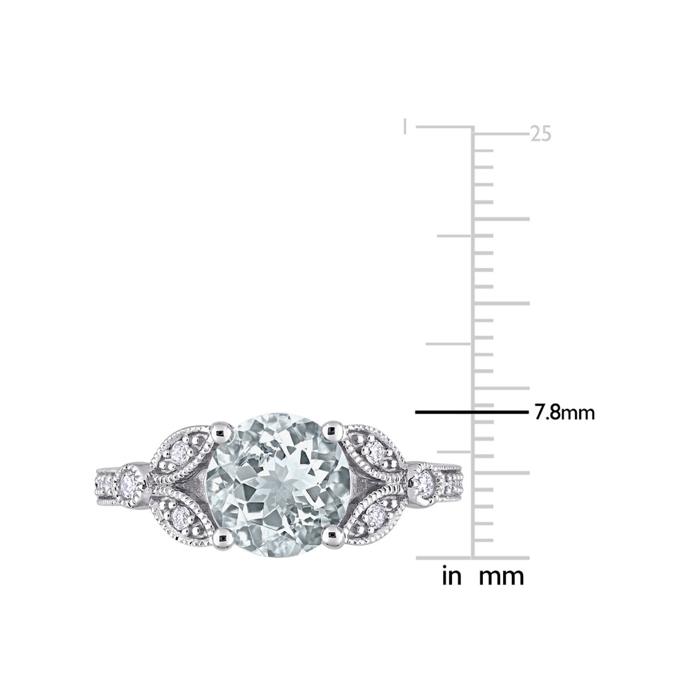 1.50 Carat (ctw) Aquamarine Filigree Ring in 14K White Gold with Diamonds Image 2