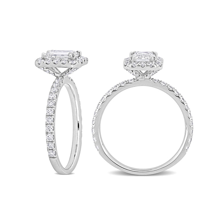 1.60 Carat (ctw VS2-Si1K-L-M) Diamond Emerald-Cut Halo Engagement Ring in 14k White Gold Image 4