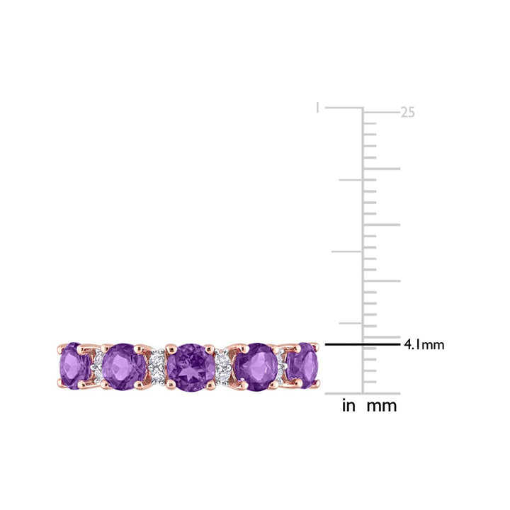 1.57 Carat (ctw) African Amethyst Five-Stone Ring with Rose Plated Sterling Silver Image 4