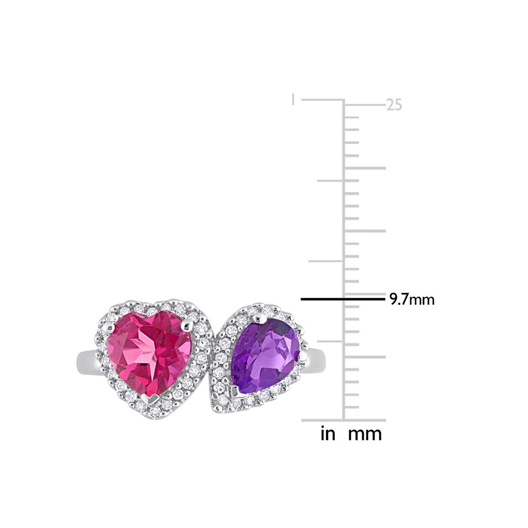 2.10 Carat (ctw) African Amethyst and Pink Topaz Heart Ring in 14K White Gold with Diamonds Image 2