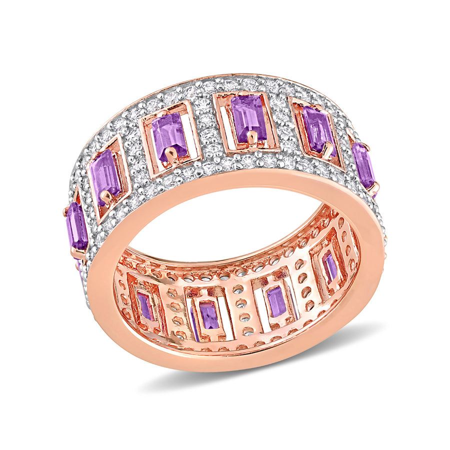 2.80 Carat (ctw) African Amethyst and White Topaz Eternity Ring Band in Rose Plated Sterling Silver Image 1