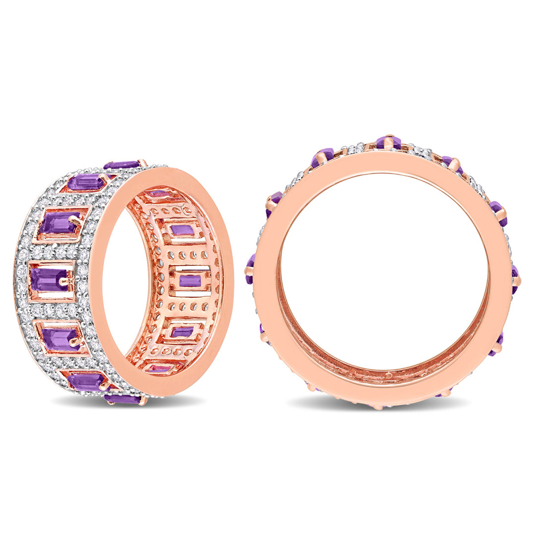 2.80 Carat (ctw) African Amethyst and White Topaz Eternity Ring Band in Rose Plated Sterling Silver Image 3