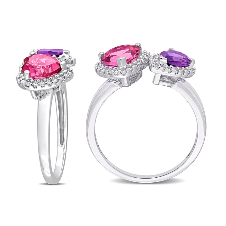 2.10 Carat (ctw) African Amethyst and Pink Topaz Heart Ring in 14K White Gold with Diamonds Image 4