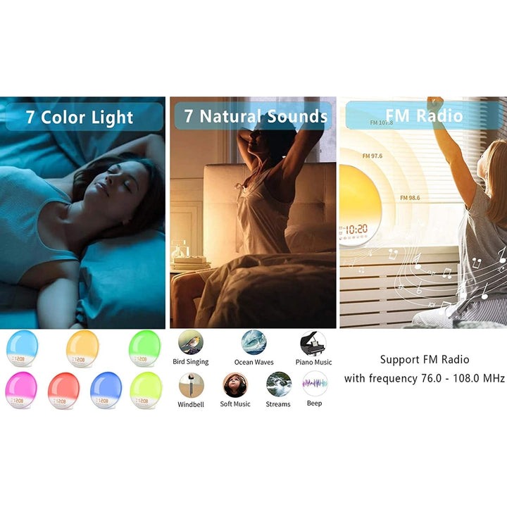 Wake Up Light Sunrise Alarm Clock with Sunrise Simulation Dual Alarms FM Radio Snooze Nightlight Daylight 7 Colors 7 Image 4