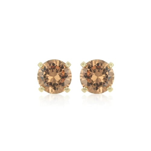 14k Yellow Gold Plated 1-2 Carat Round Created Champagne Sapphire CZ Stud Earrings Image 1