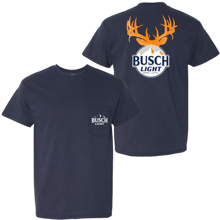 Busch Light Antlers Front and Back Print Pocket T-Shirt Image 1