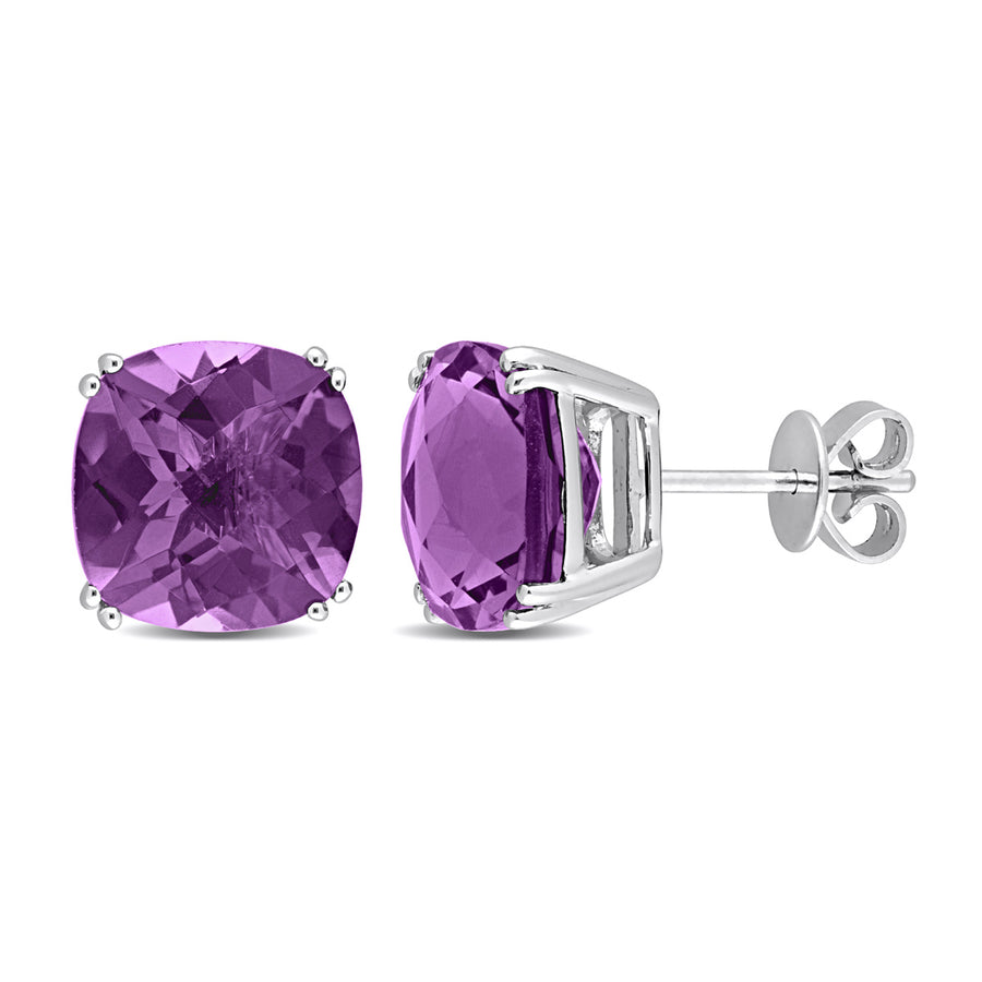 7.00 Carat (ctw) Amethyst Cushion-Cut Solitaire Earrings in 14K White Gold Image 1