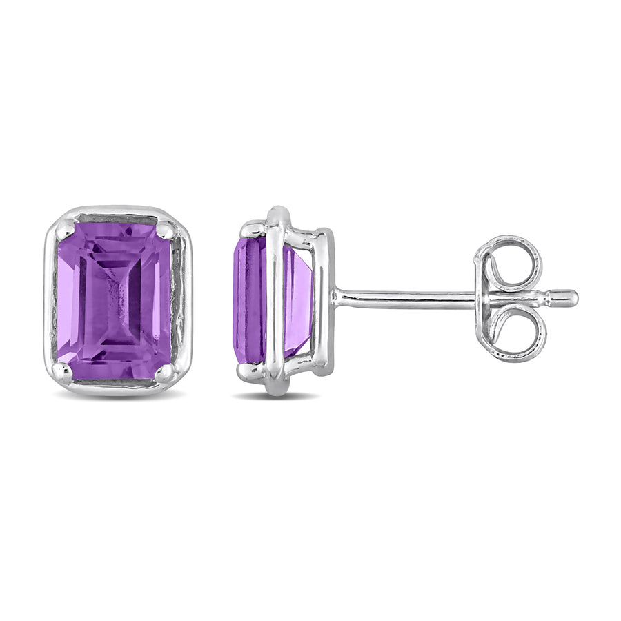 2.00 Carat (ctw) Amethyst Emerald-Cut Solitaire Earrings in Sterling Silver Image 1