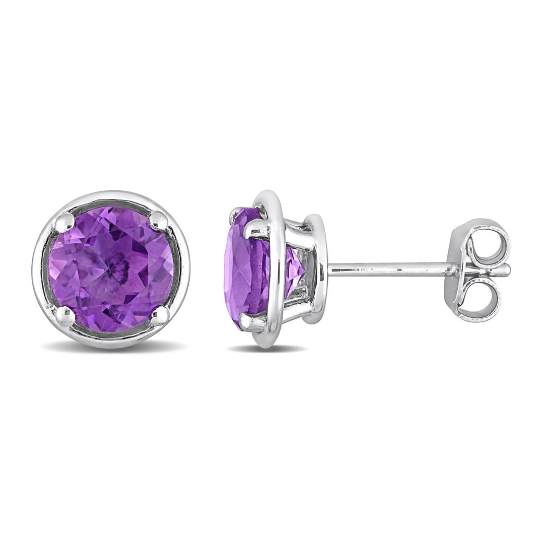 2.60 Carat (ctw) Amethyst Solitaire Stud Earrings in Sterling Silver Image 1