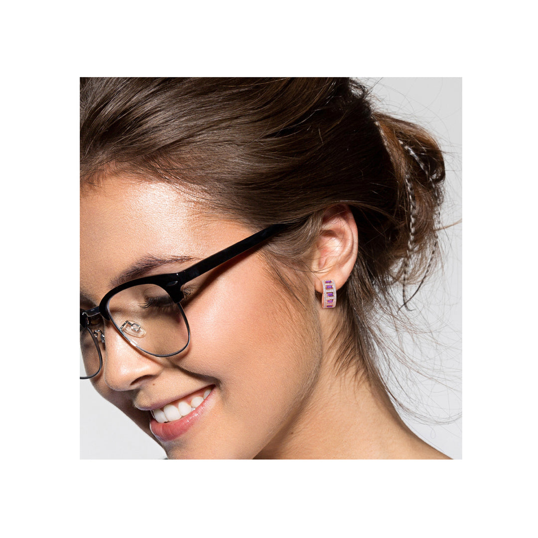 1.20 Carat (ctw) African Amethyst Baguette Hoop Earrings in Rose Plated Sterling Silver Image 4