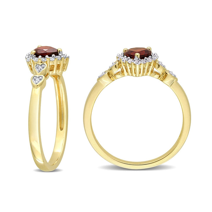 1/2 Carat (ctw) Garnet Heart Ring in Yellow Plated Silver with White Topaz Image 3