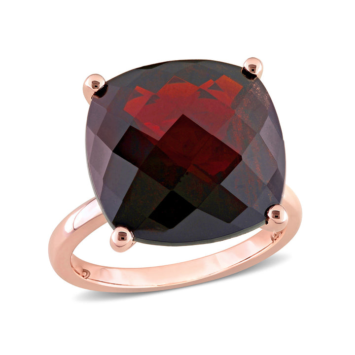 15.00 Carat (ctw) Garnet Cushion-Cut Solitaire Ring in 14K Rose Pink Gold Image 1