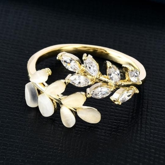 Opal Leaf Ring Womens Design High Sense Open Index Finger Image 1