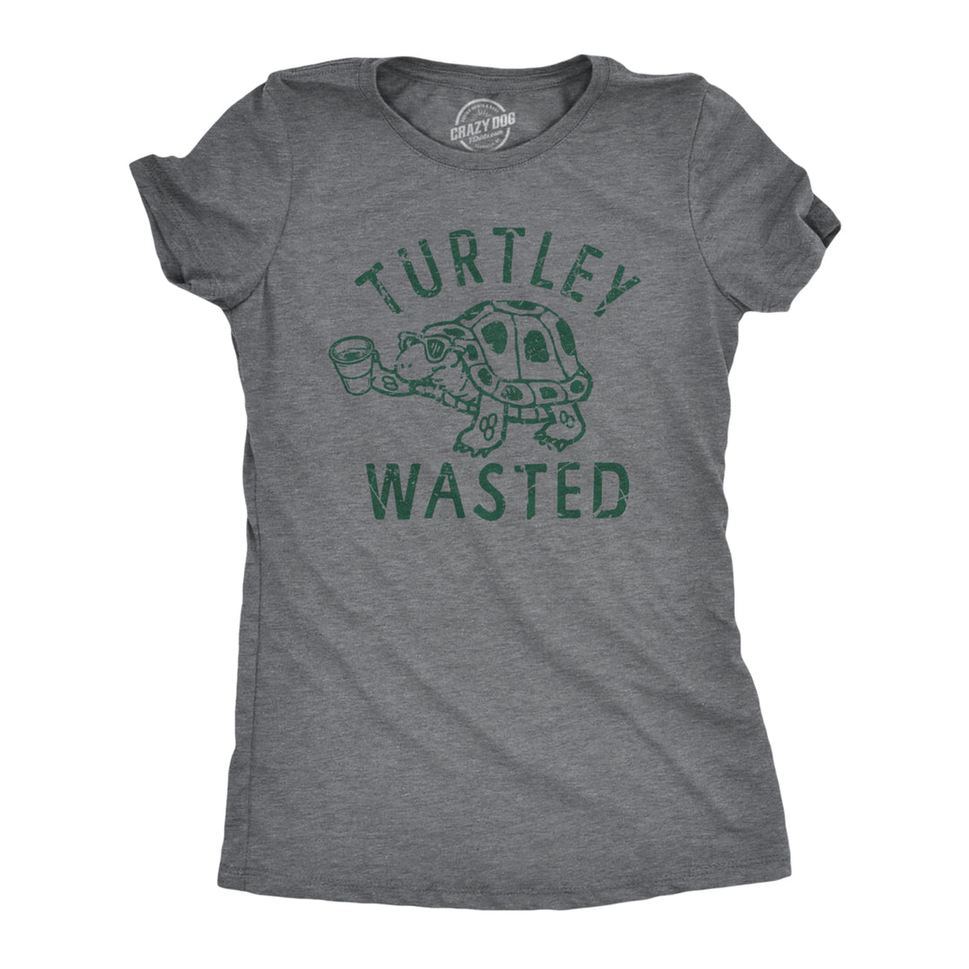 Womens Turtley Wasted T Shirt Funny Partying Drinking Turtle Joke Tee For Ladies Image 1