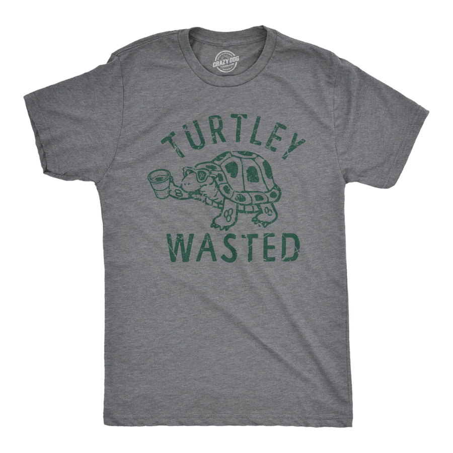 Mens Turtley Wasted T Shirt Funny Partying Drinking Turtle Joke Tee For Guys Image 1