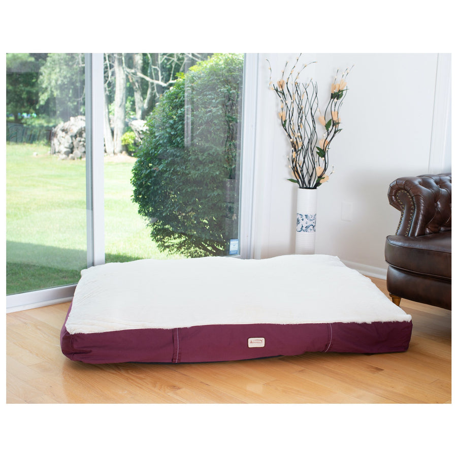 Armarkat Model M02 Large Size Pet Bed Mat with Poly Fill Cushion in Ivory and Burgundy Image 1