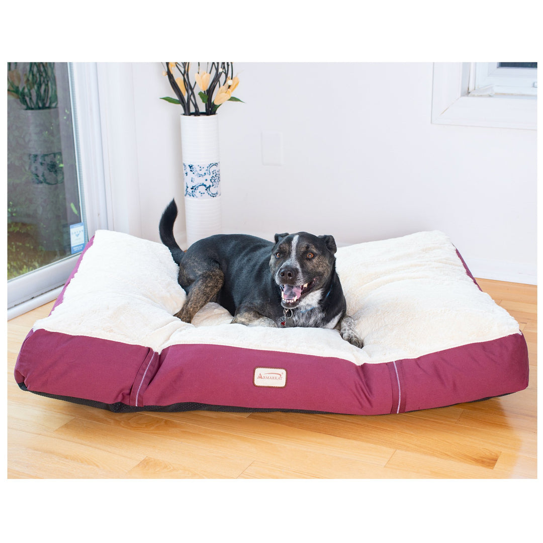 Armarkat Model M02 Large Size Pet Bed Mat with Poly Fill Cushion in Ivory and Burgundy Image 3