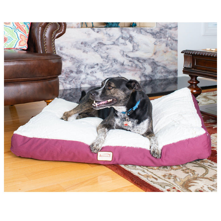 Armarkat Model M02 Large Size Pet Bed Mat with Poly Fill Cushion in Ivory and Burgundy Image 4