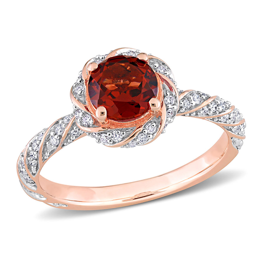 1.00 Carat (ctw) Garnet Swirl Ring in 14K Rose Pink Gold with Diamonds Image 1