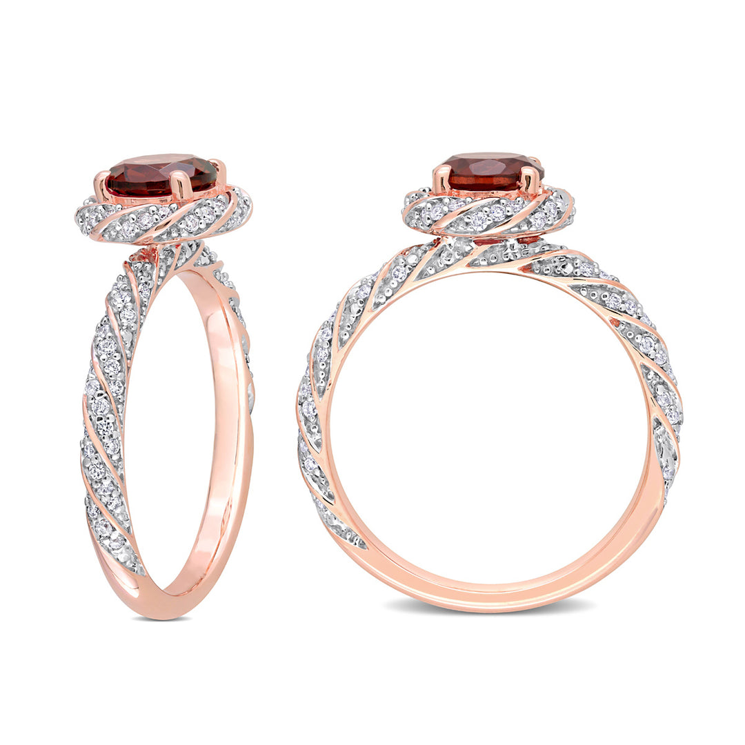 1.00 Carat (ctw) Garnet Swirl Ring in 14K Rose Pink Gold with Diamonds Image 3
