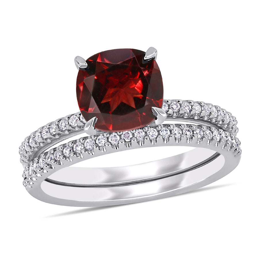 3.00 Carat (ctw) Garnet Engagement Wedding Ring Set in 14K White Gold with Diamonds Image 1
