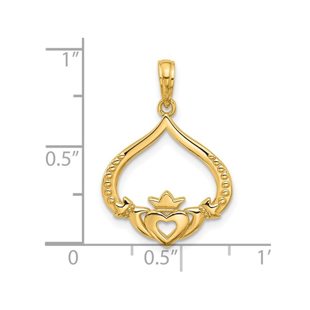 14K Yellow Gold Polished Claddagh Drop Pendant Necklace with Chain Image 2