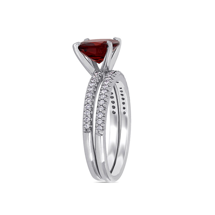 3.00 Carat (ctw) Garnet Engagement Wedding Ring Set in 14K White Gold with Diamonds Image 4