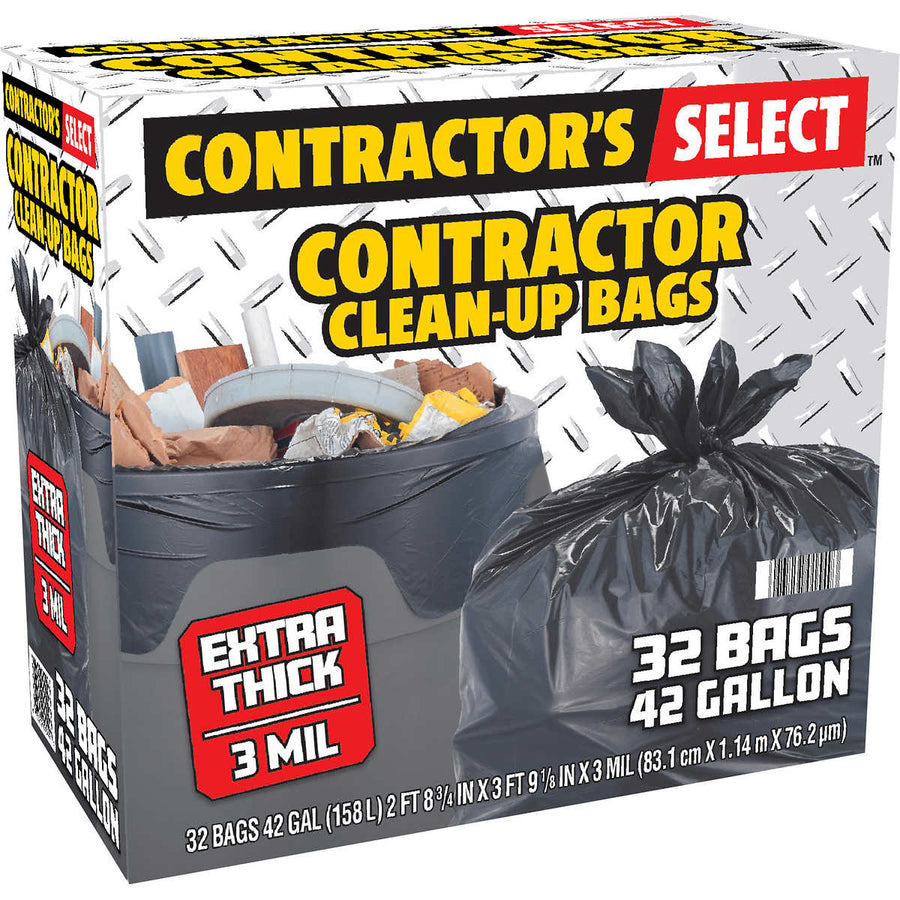 Contractor's Select Contractor Clean-Up Bags, Extra Thick, Black, 42 Gal, 32 Ct Image 1