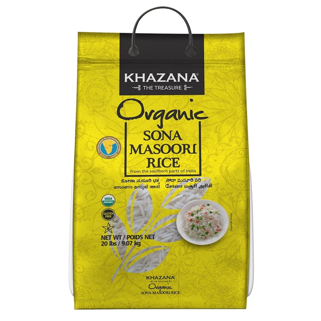 Khazana Organic Sona Masoori Rice, 20 Pounds Image 1