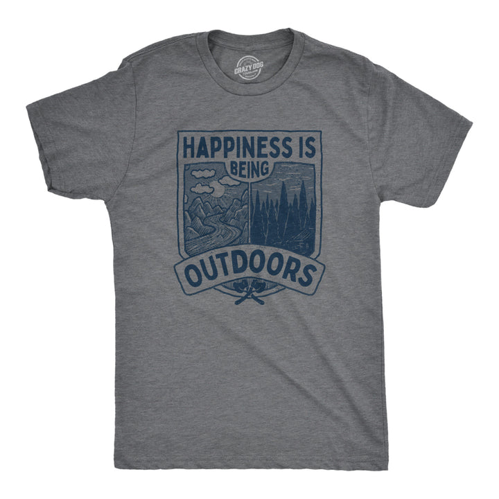 Mens Happiness Is Being Outdoors T Shirt Funny Cool Nature Hiking Camping Lovers Tee For Guys Image 1